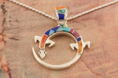 Calvin Begay Genuine Gemstones Sterling Silver Gecko Pendant